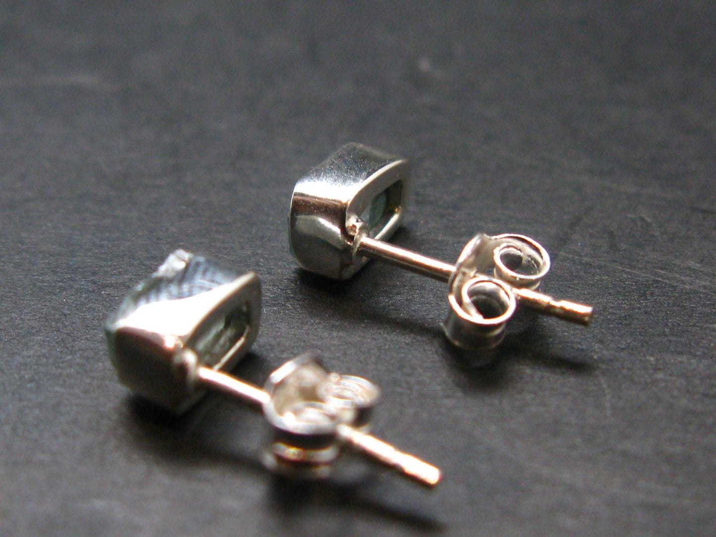 Blue Zircon Silver Stud Earrings from Cambodia - 1.27 Grams