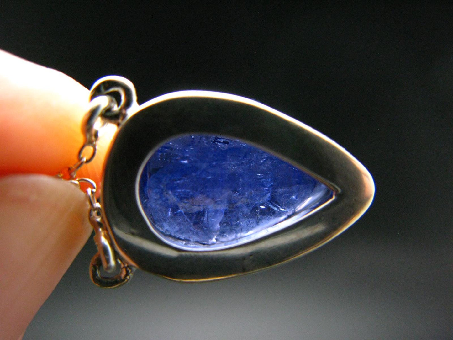 Large Natural Intense Color Faceted Tanzanite Zoisite Sterling Silver Pendant with Silver Chain from Tanzania - 0.7" - 6.38 Grams