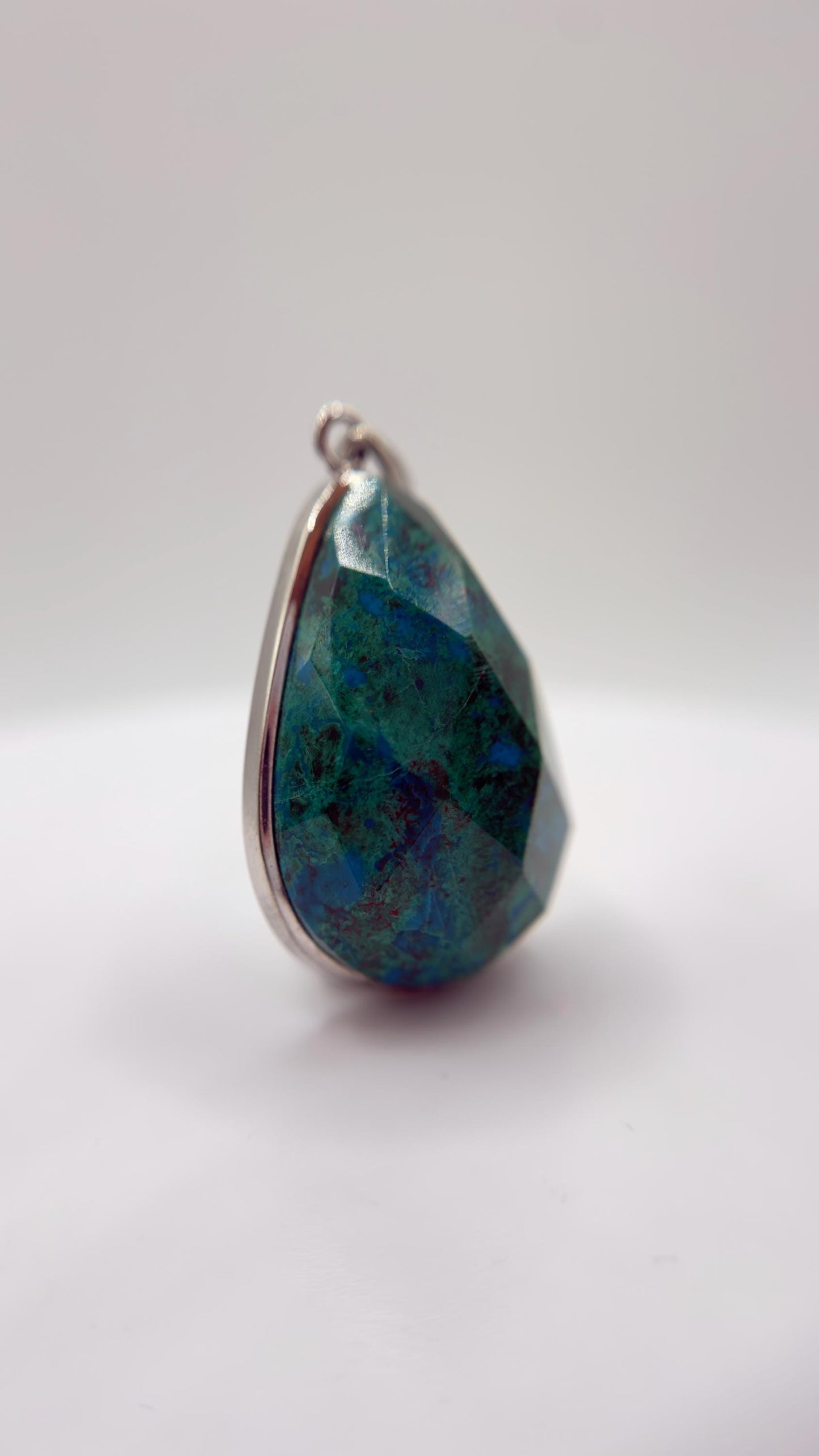 Chrysocolla Pendant Faceted Blue Green Gemstone Silver Necklace Statement Jewelry Natural Stone Gift