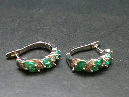 Gem Emerald Faceted Earrings In Sterling Silver - 1.45 Carats