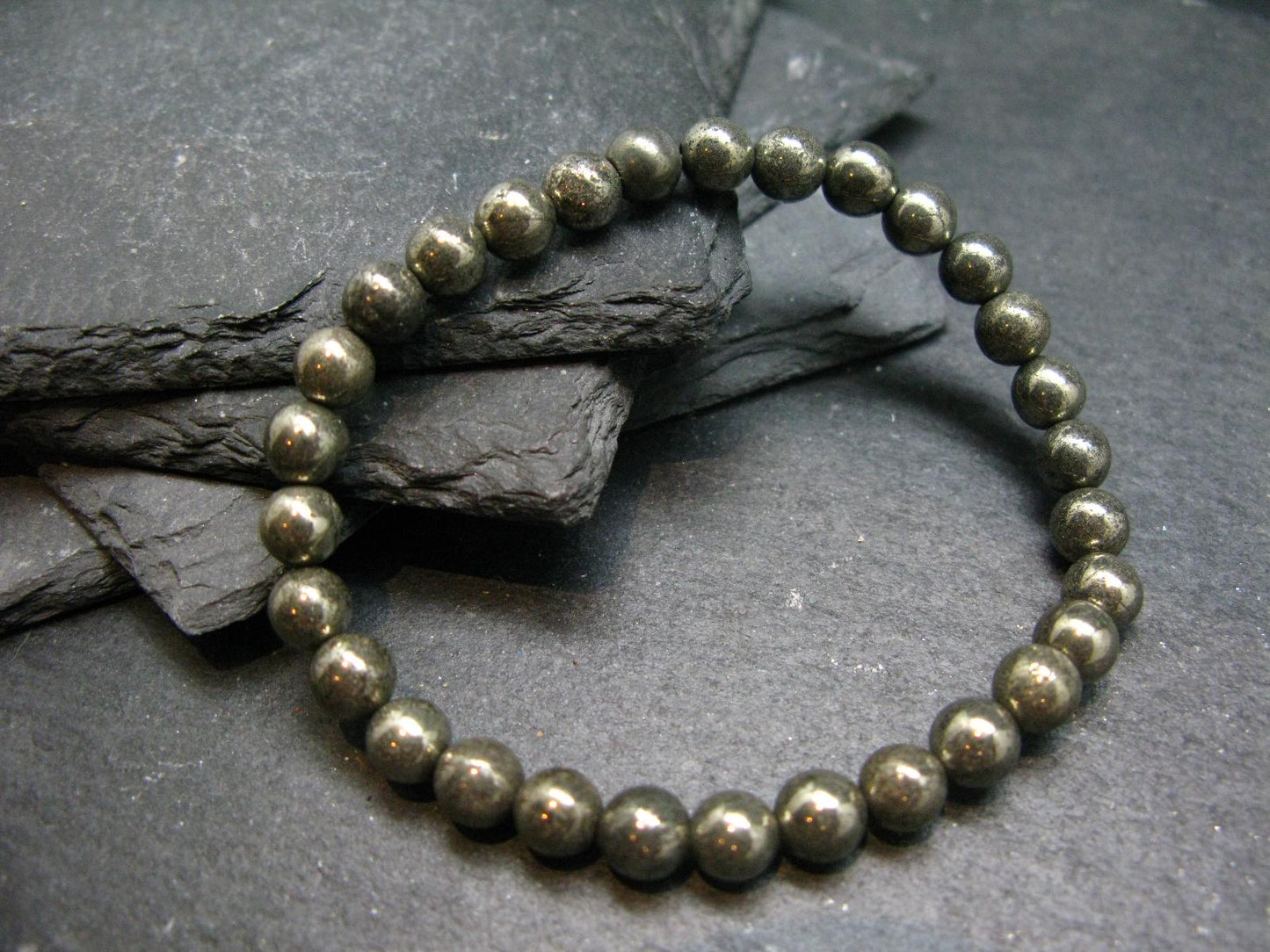 Pyrite Genuine Bracelet ~ 7 Inches ~ 6mm Round Beads