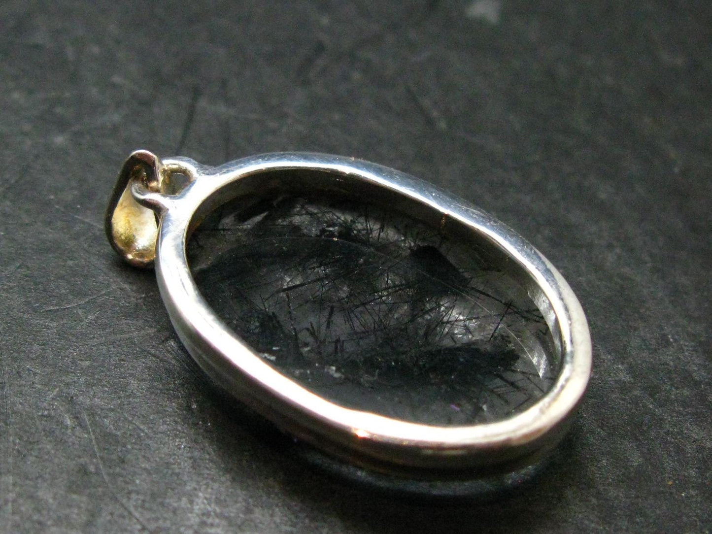 Large Tourmalinated Quartz Crystal Silver Pendant From Brazil - 1.5" - 7.75 Grams