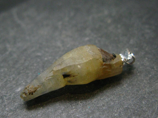 Yellow Terminated Sapphire Corundum Crystal Silver Pendant From Sri Lanka - 1.3" - 21 Carats