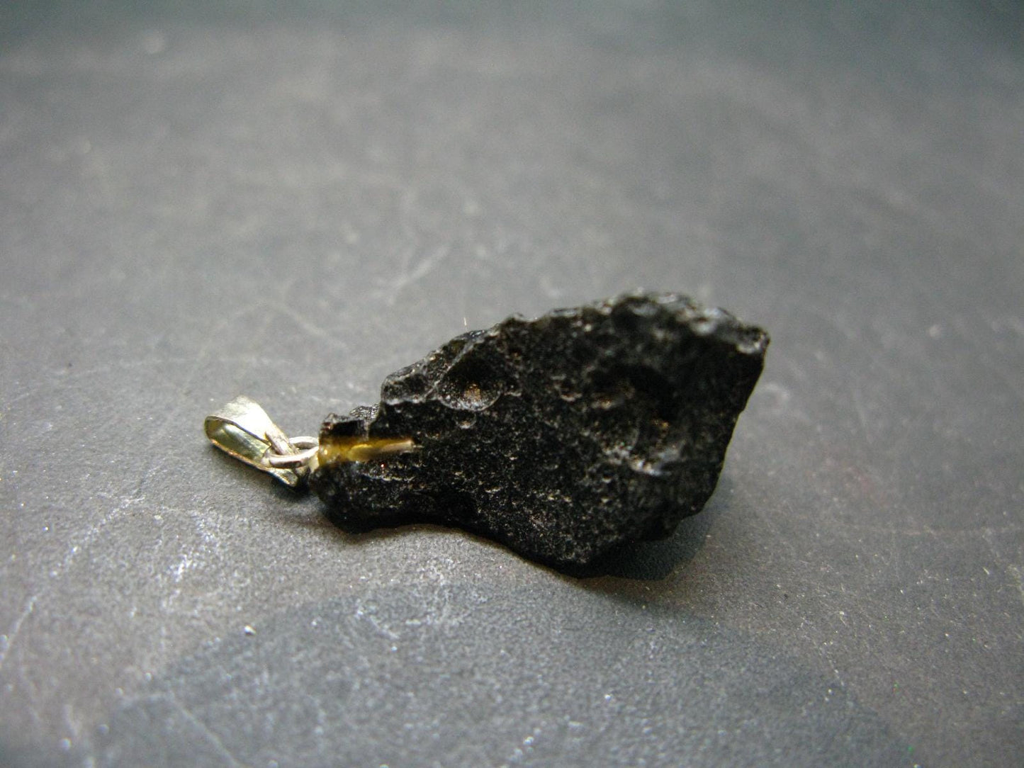Tibetan Black Tektite Silver Pendant From Tibet - 1.2" - 2.84 Grams