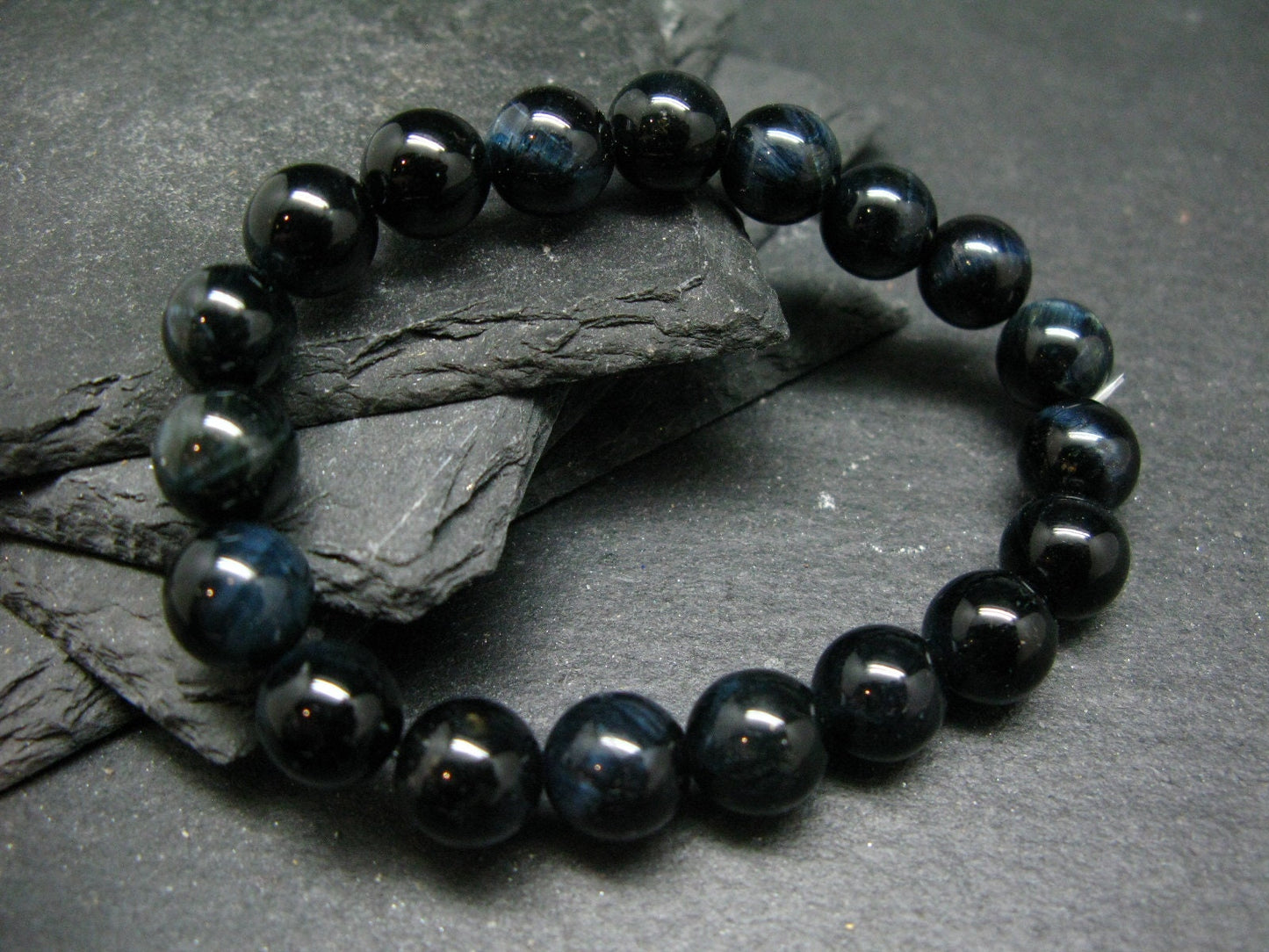 Hawks Eye Genuine Bracelet ~ 7 Inches ~ 10mm Round Beads
