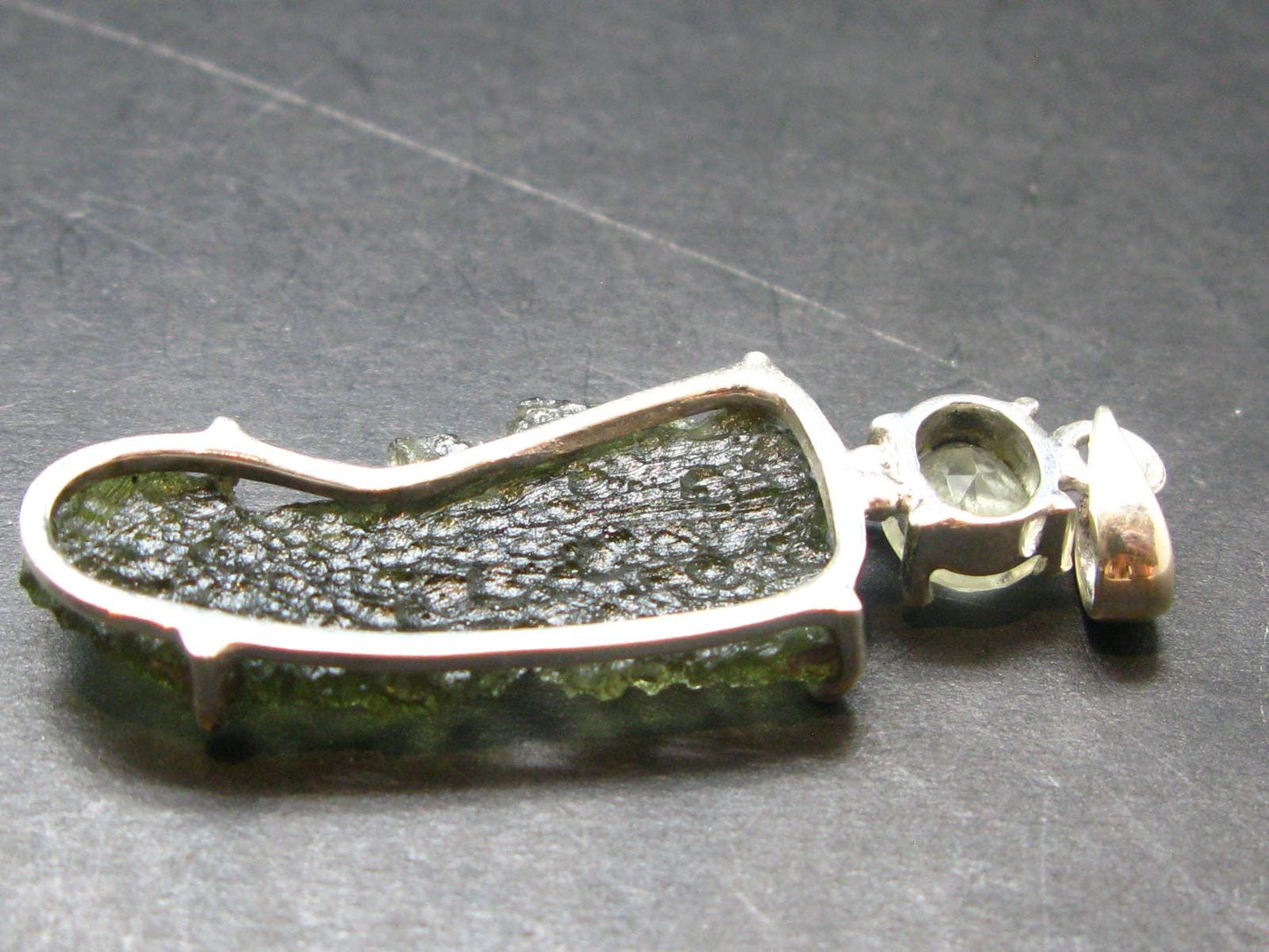 Moldavite & Libyan Tektite Silver Pendant - 2.1" - 5.9 Grams