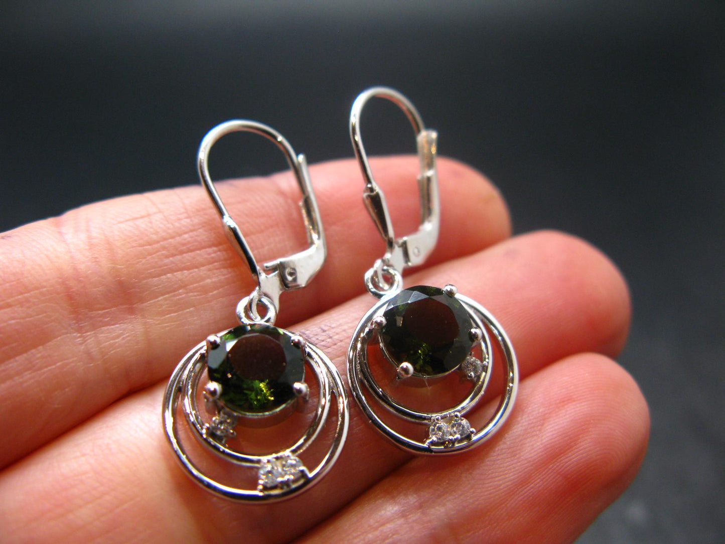 Moldavite Tektite Silver Earrings from Czech Republic - 4.29 Grams