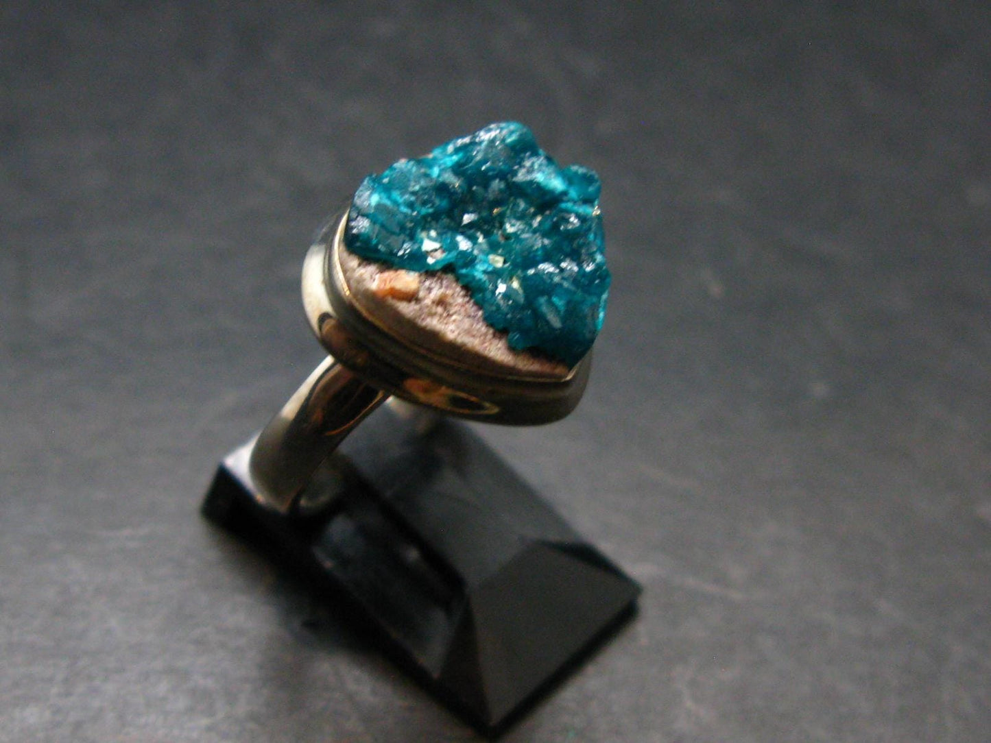 Emerald Green Dioptase Crystal Silver Ring from Congo - 5.49 Grams - Size 7
