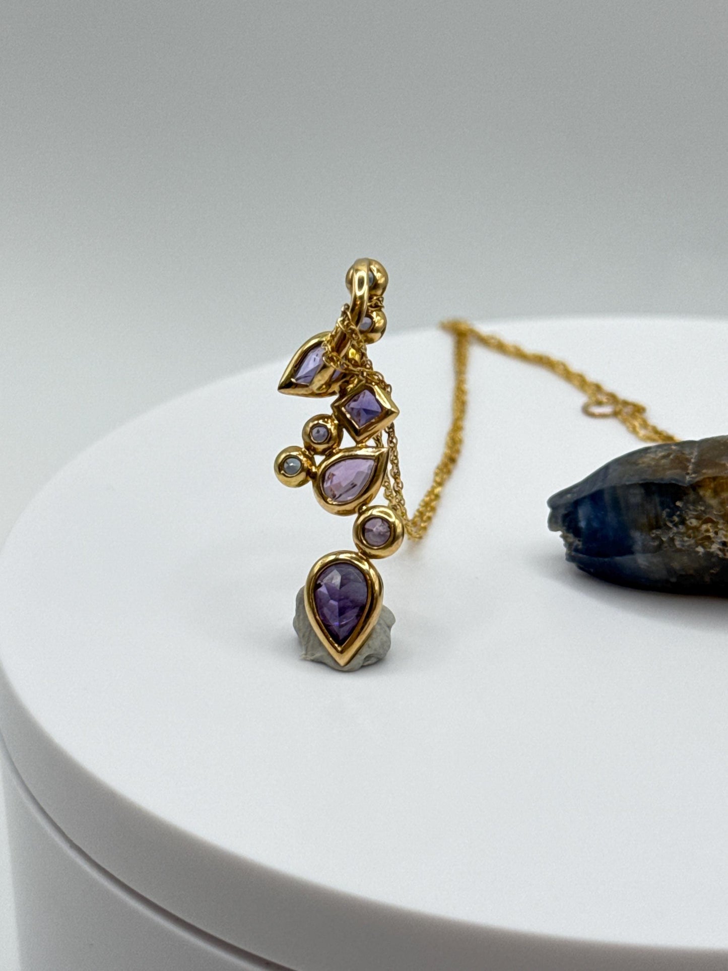 Sapphire Multi-Shape Pendant | Natural Blue Sapphire Gold Necklace | Unique Gemstone Design | September Birthstone Jewelry - 3.13 g