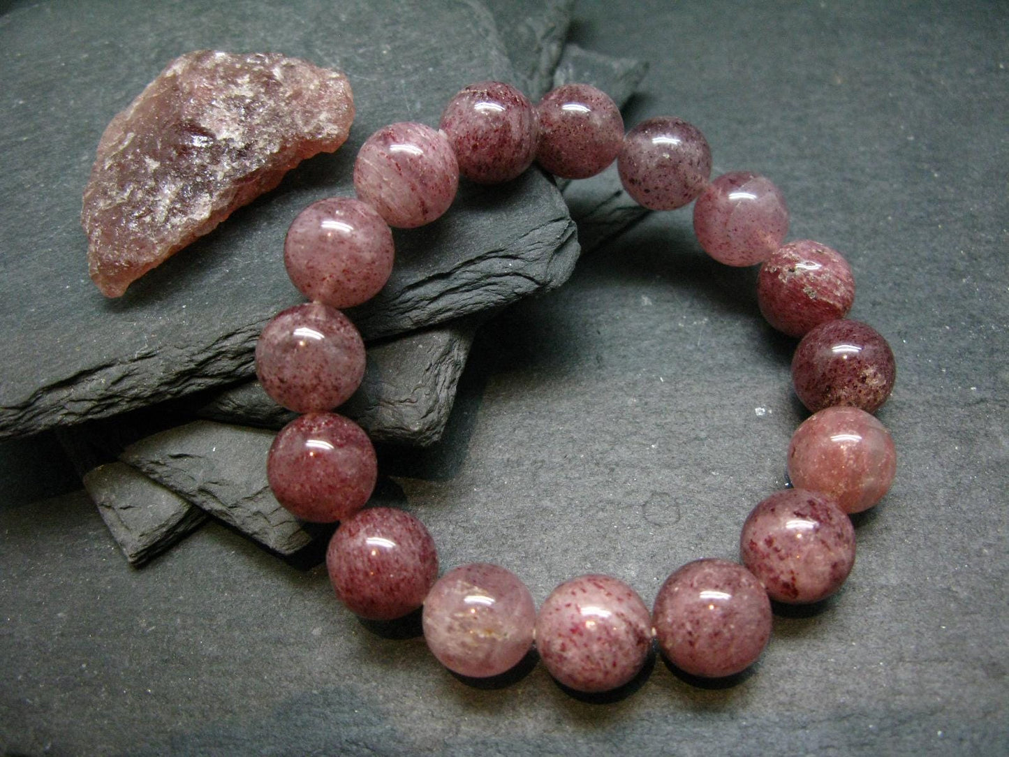 Strawberry Quartz Genuine Bracelet ~ 7 Inches ~ 13mm Round Beads