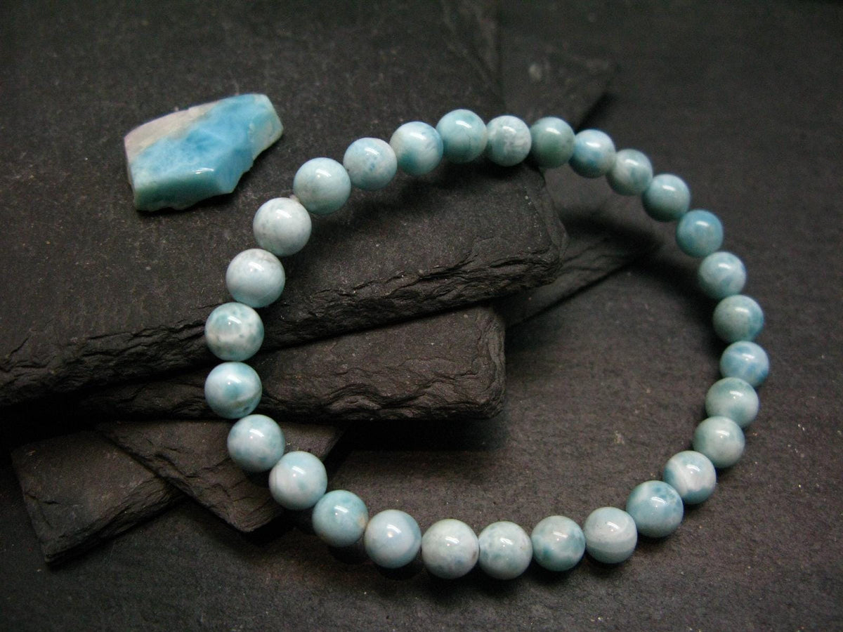 Larimar Genuine Bracelet ~ 7 Inches ~ 6mm Round Beads