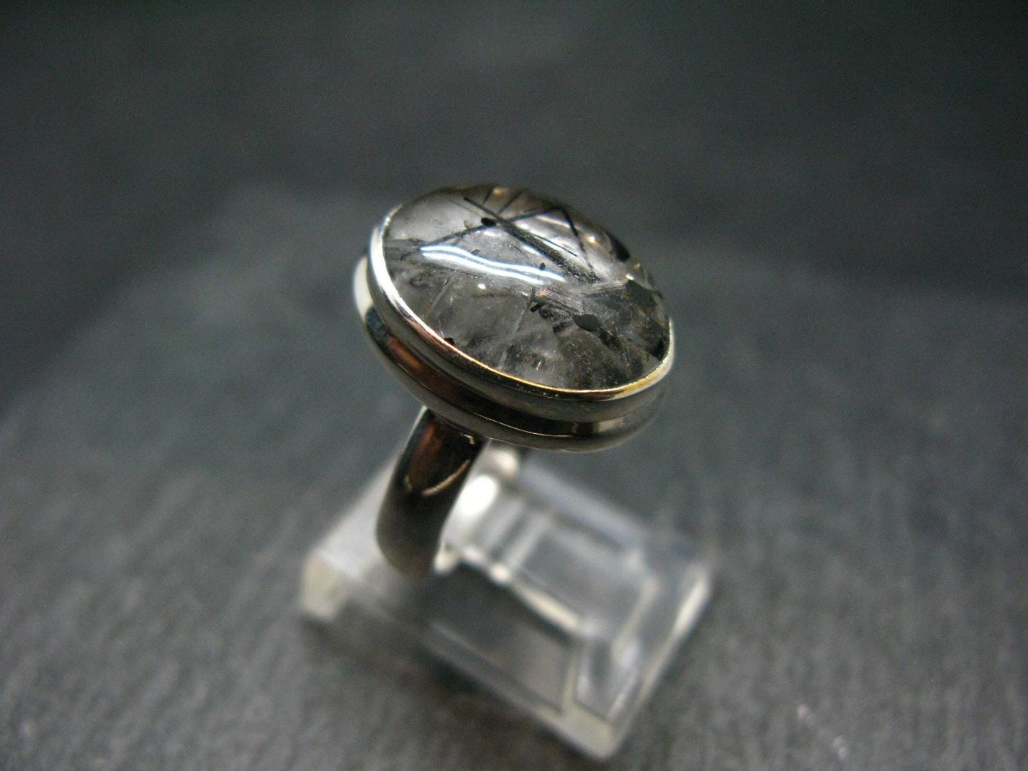 Natural Tourmaline in Quartz 925 Silver Ring From Brazil - 5.38 Grams - Size 5