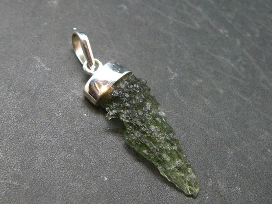 Moldavite Tektite Silver Pendant from Czech Republic - 1.7" - 2.5 Grams