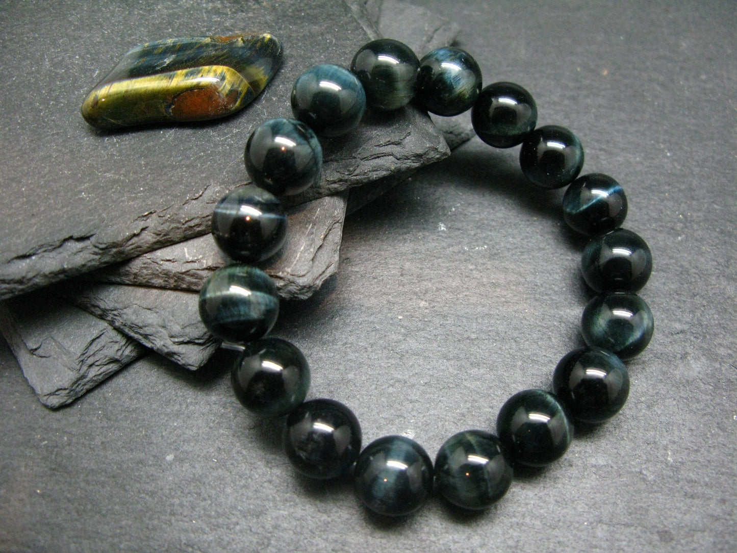 Hawks Eye Genuine Bracelet ~ 7 Inches ~ 12mm Round Beads