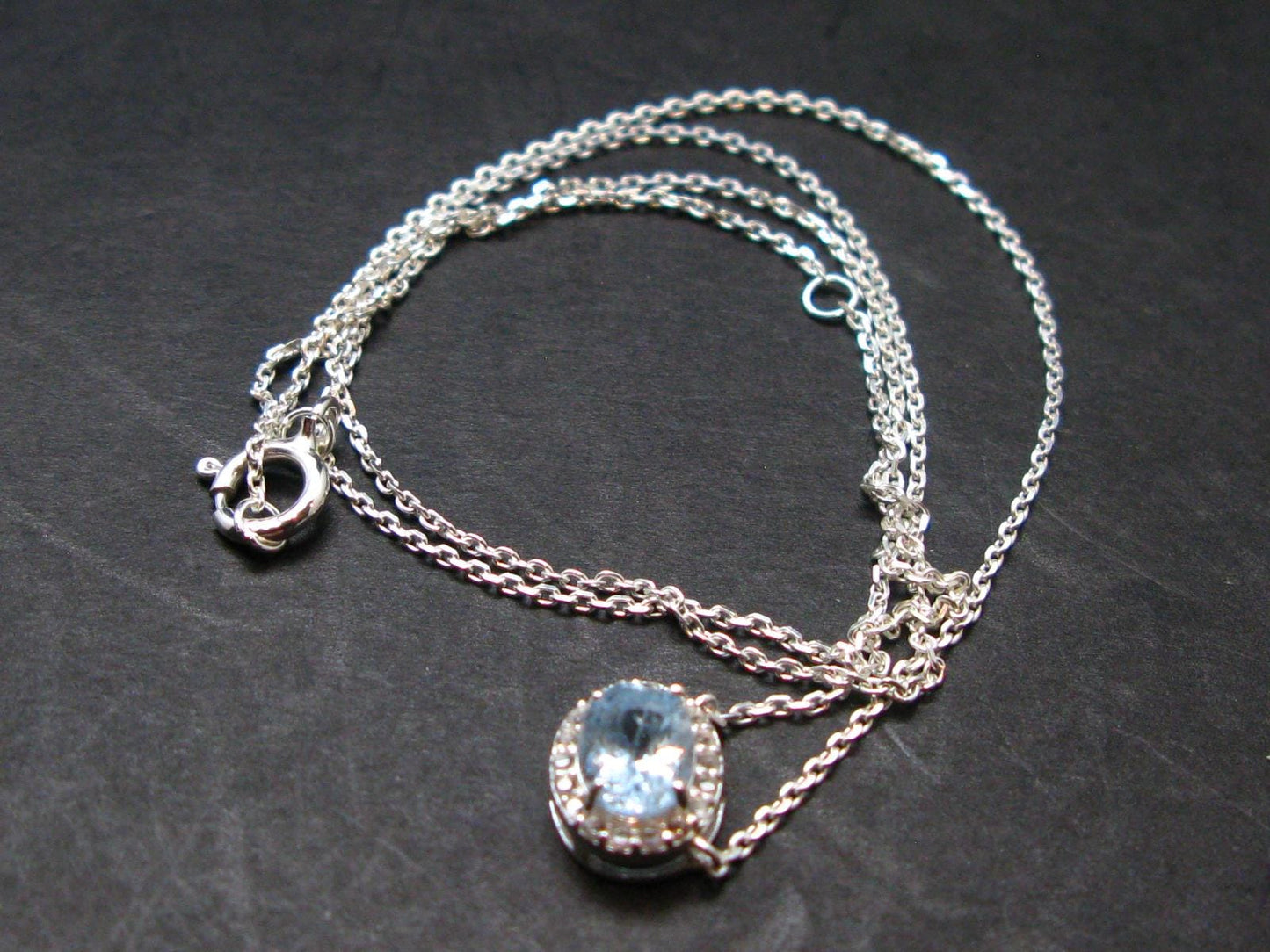 Stunning Genuine Faceted Aquamarine Gem Sterling Silver Pendant With Chain From Brazil - 17"