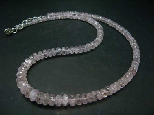 Natural Morganite Pink Beryl Gemstone Bead Necklace from Brazil - 17"