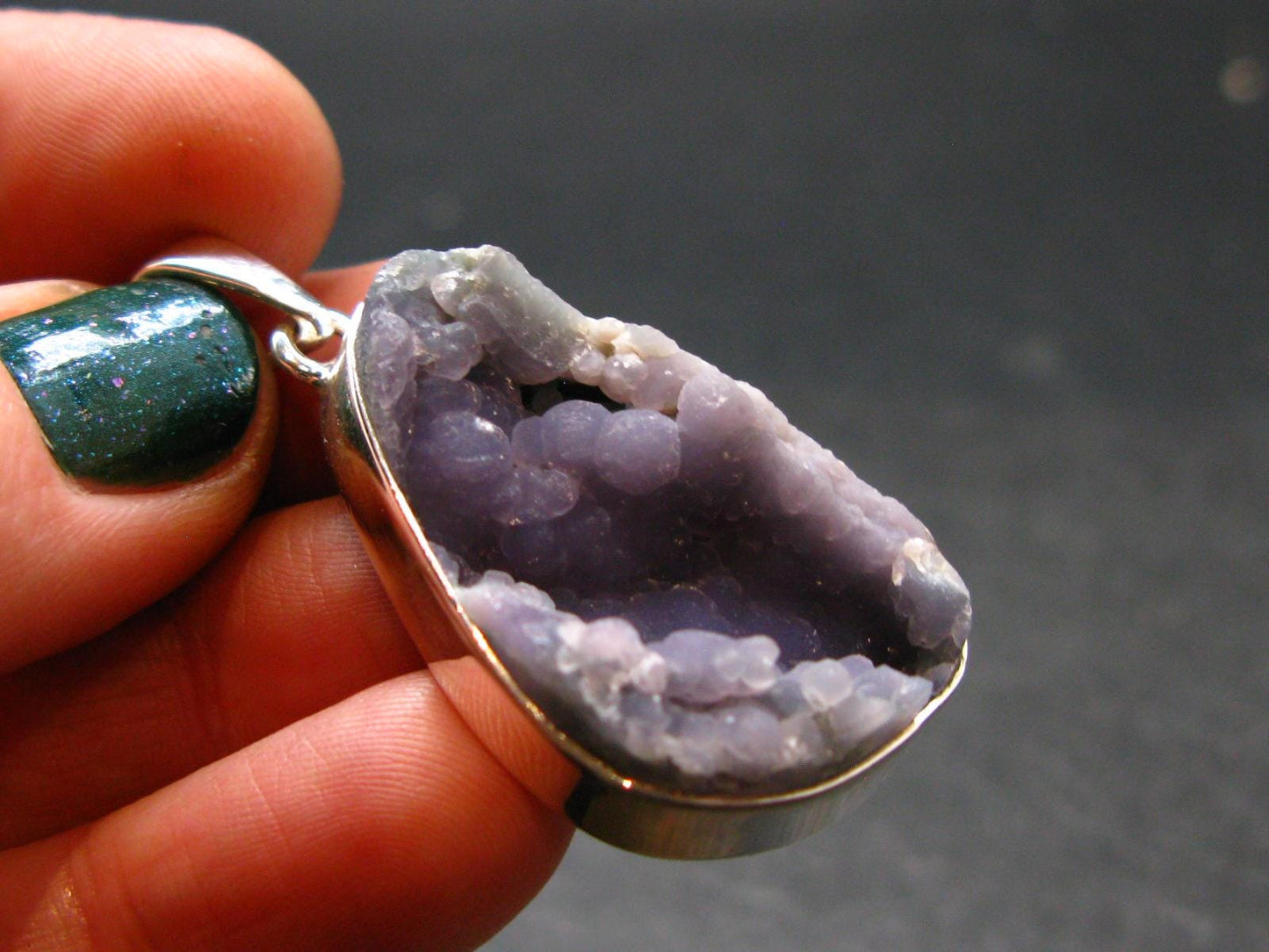 Purple Grape Agate Cluster Silver Pendant From Indonesia - 1.7" - 9.22 Grams
