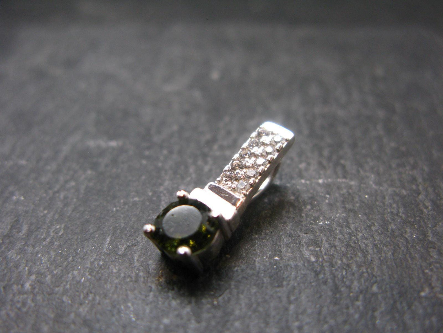 Moldavite Tektite Silver Pendant from Czech Republic - 0.7" - 1.70 Grams