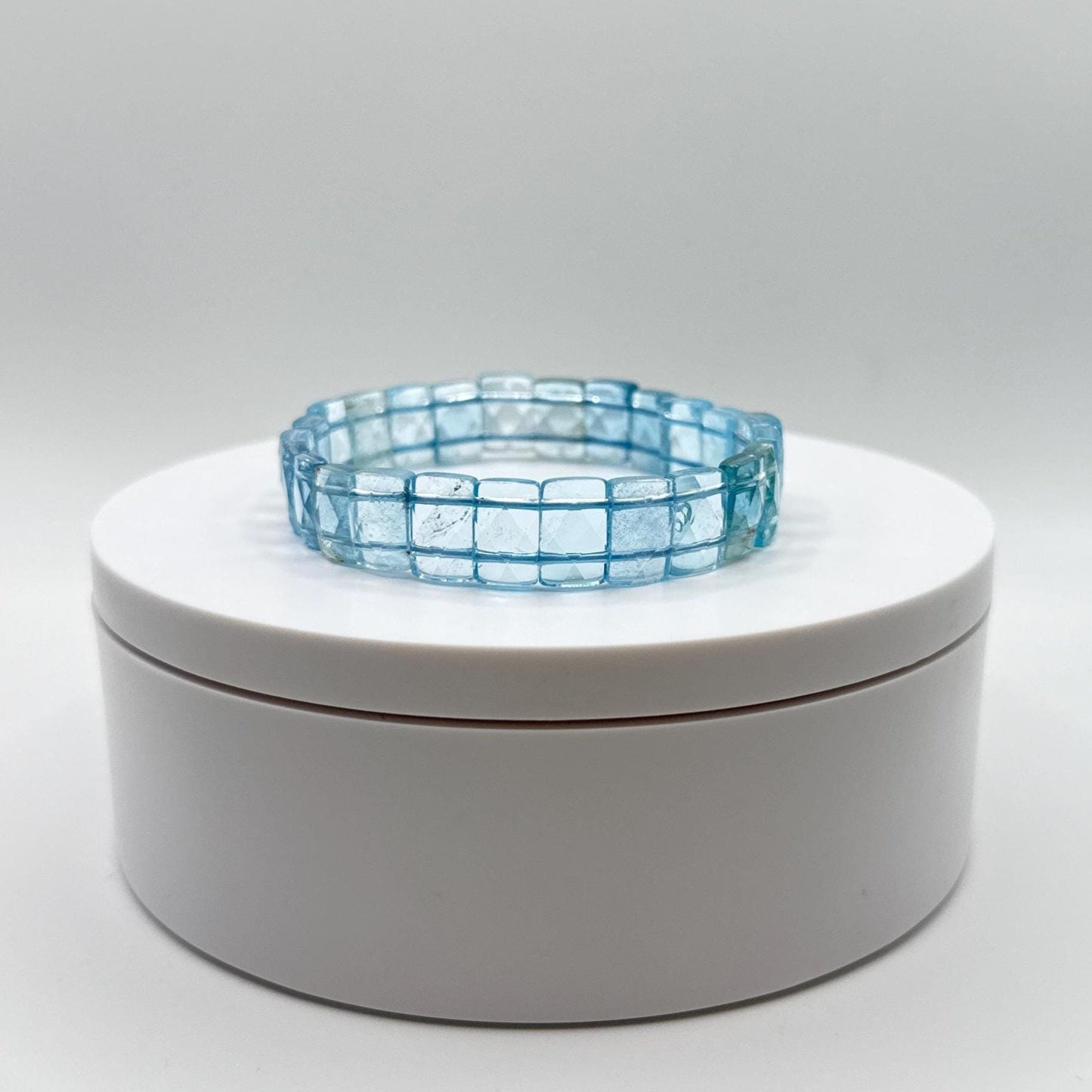 Blue Topaz Bracelet – Natural Square-Cut Beads on Stretch Cord - 28.94 Grams