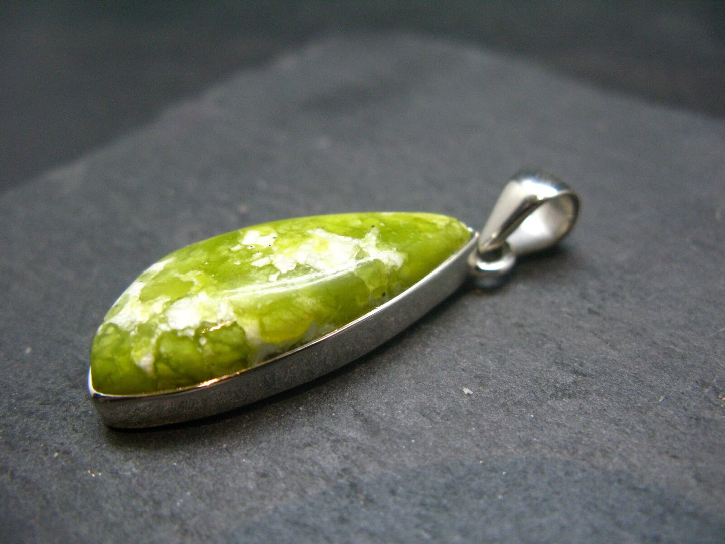 Unique Lizardite Serpentine Silver Pendant from Norway - 1.7"