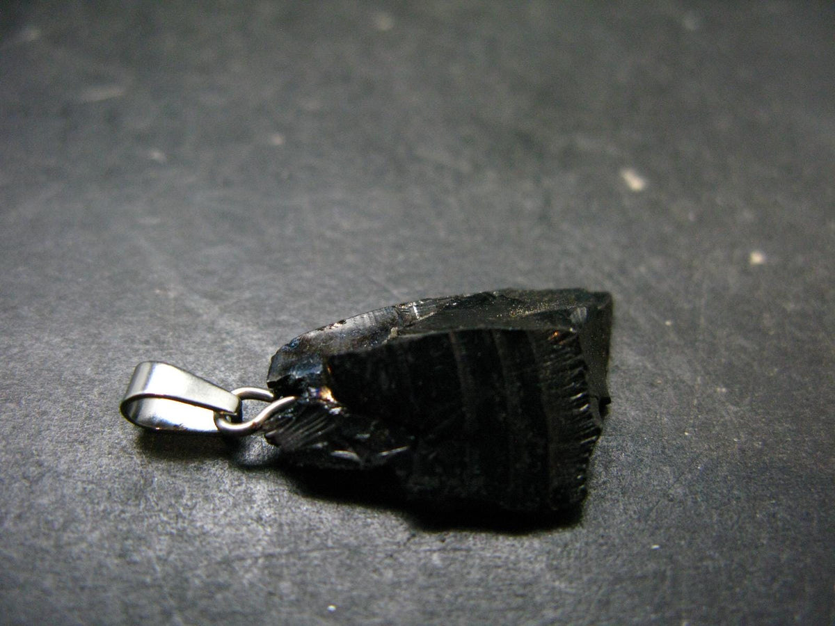 Unpolished Elite Shungite Silver Pendant from Russia - 1.1" - 1.82 Grams