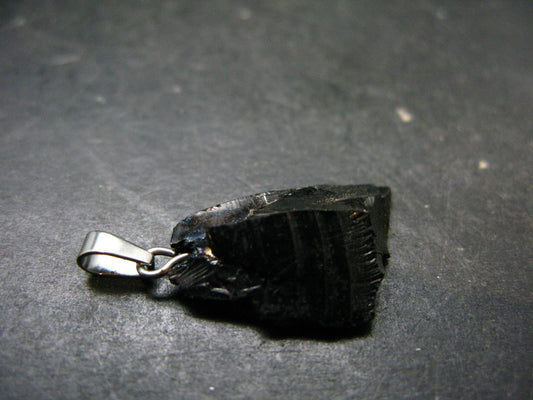 Unpolished Elite Shungite Silver Pendant from Russia - 1.1" - 1.82 Grams