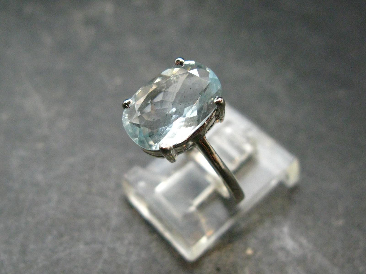 Genuine Facetted Aquamarine Gem Sterling Silver Ring - Size 6.5 - 2.65 Grams