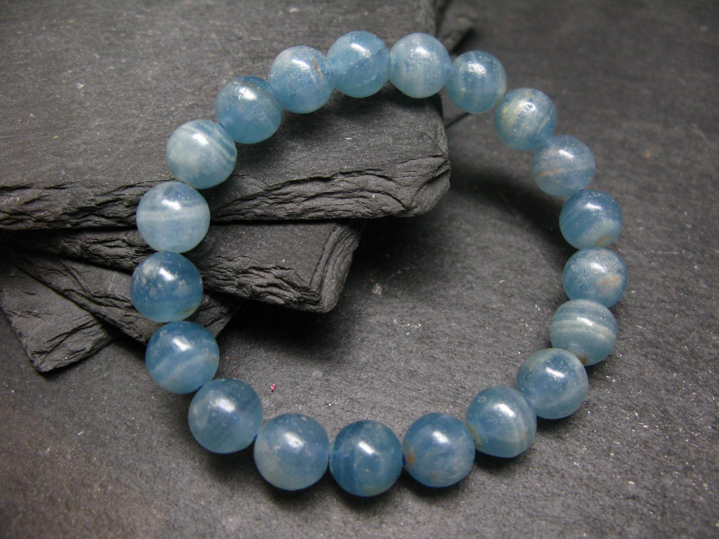 Lemurian Aquatine Calcite Genuine Bracelet ~ 7 Inches ~ 10mm Round Beads