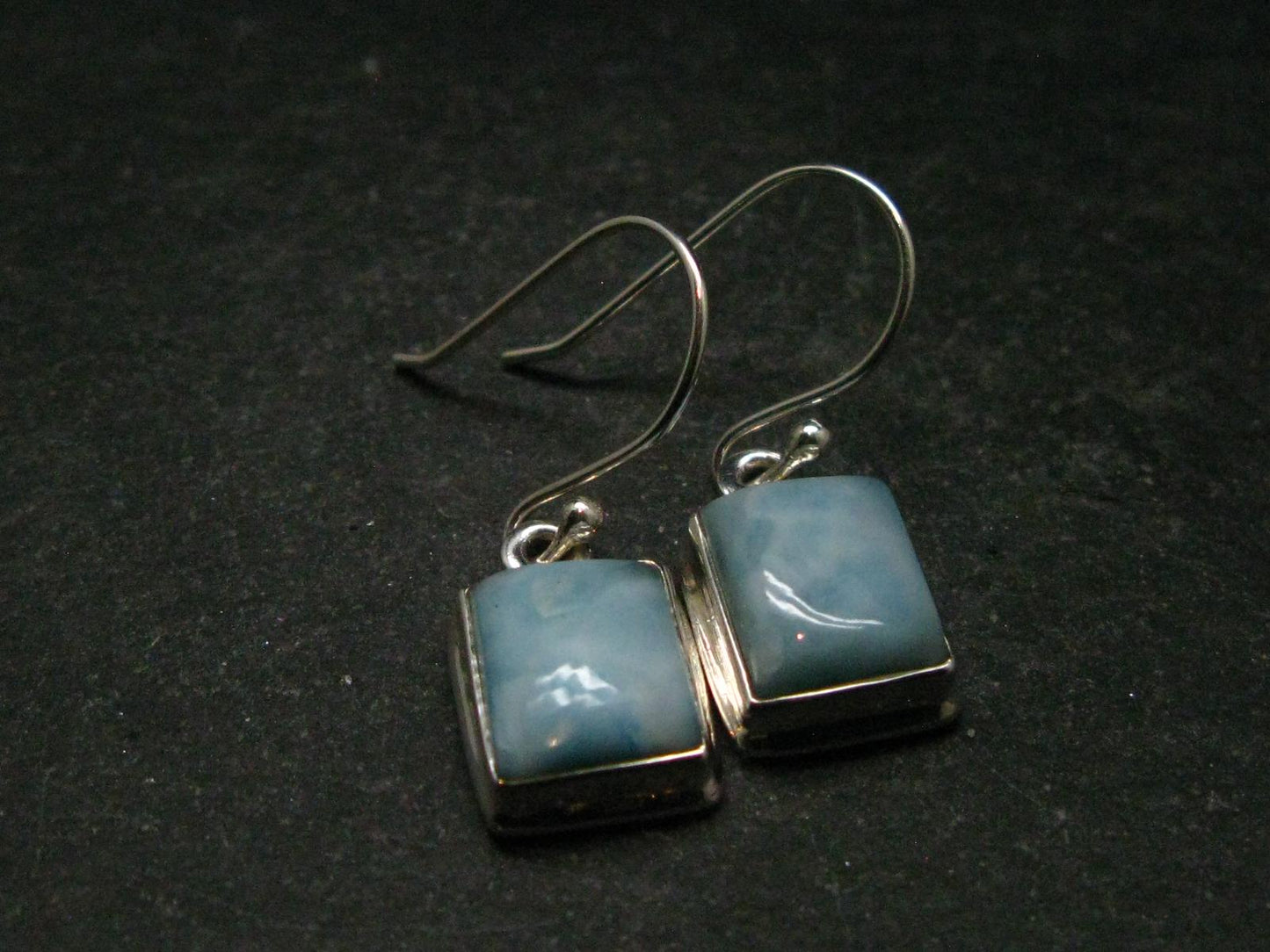 Natural Cabochon Larimar Pectolite 925 Sterling Silver Earrings from Dominican Republic - 4.32 Grams