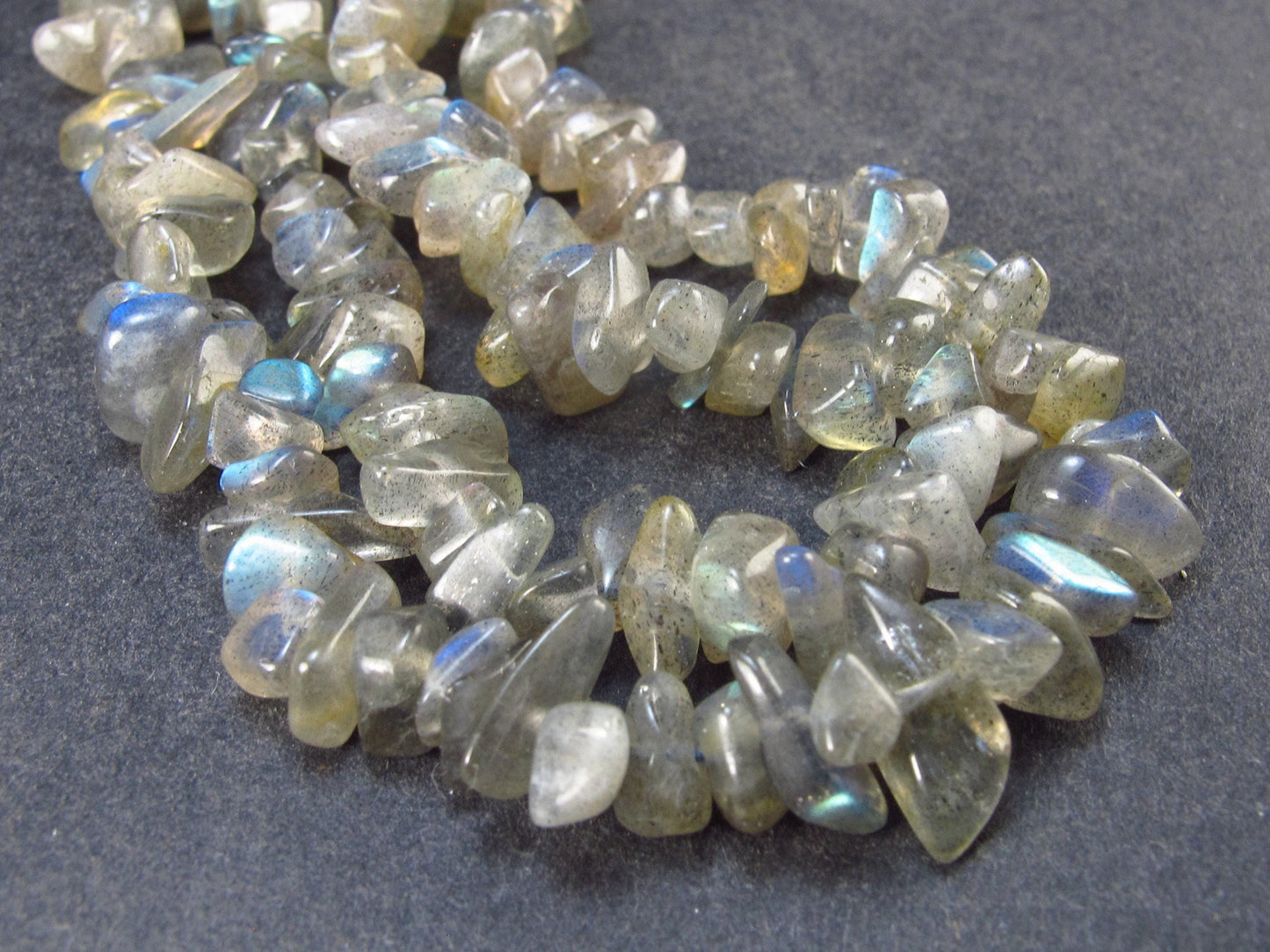 Lot of 3 Labradorite Tumbled Beads Necklaces From Madagascar - 18"
