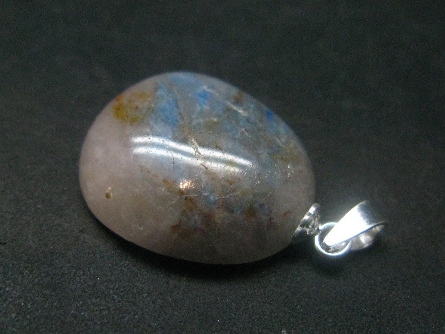 Papagoite in Quartz Cabochon Silver Pendant from S. Africa - 1.1" - 3.07 Grams