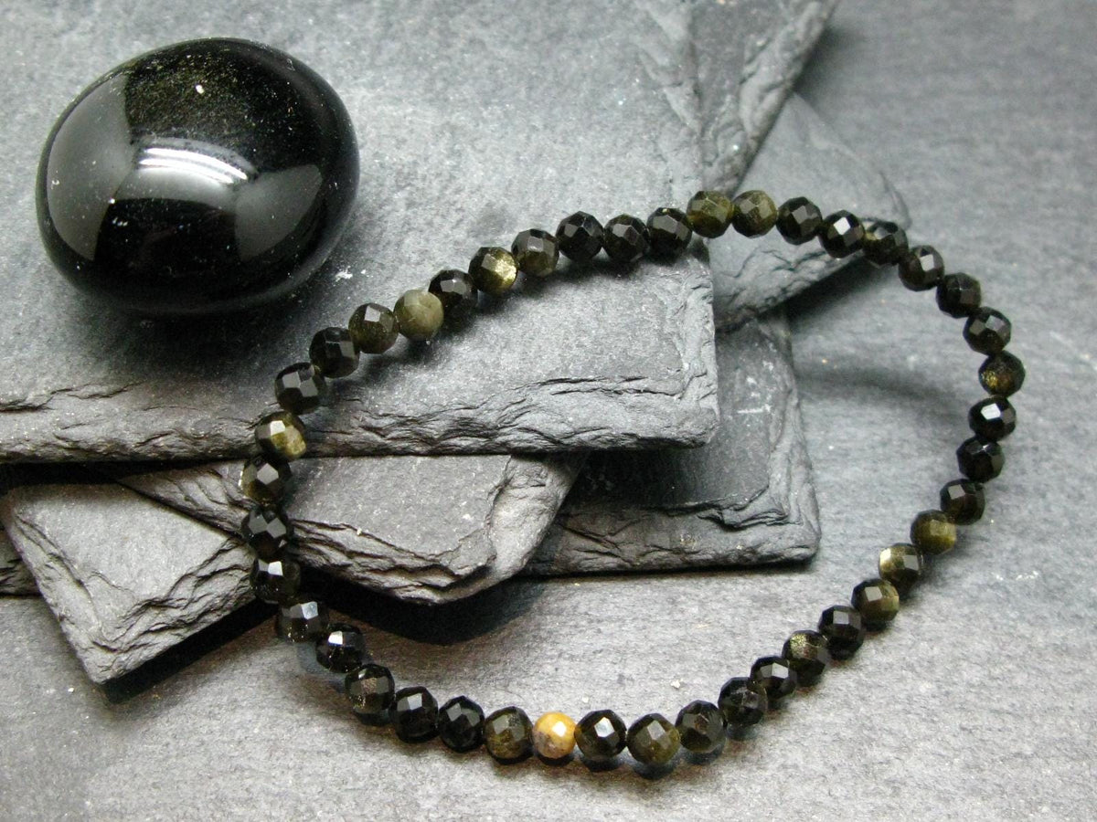 Goldsheen Obsidian Genuine Bracelet ~ 7 Inches ~ 4mm Facetted Beads