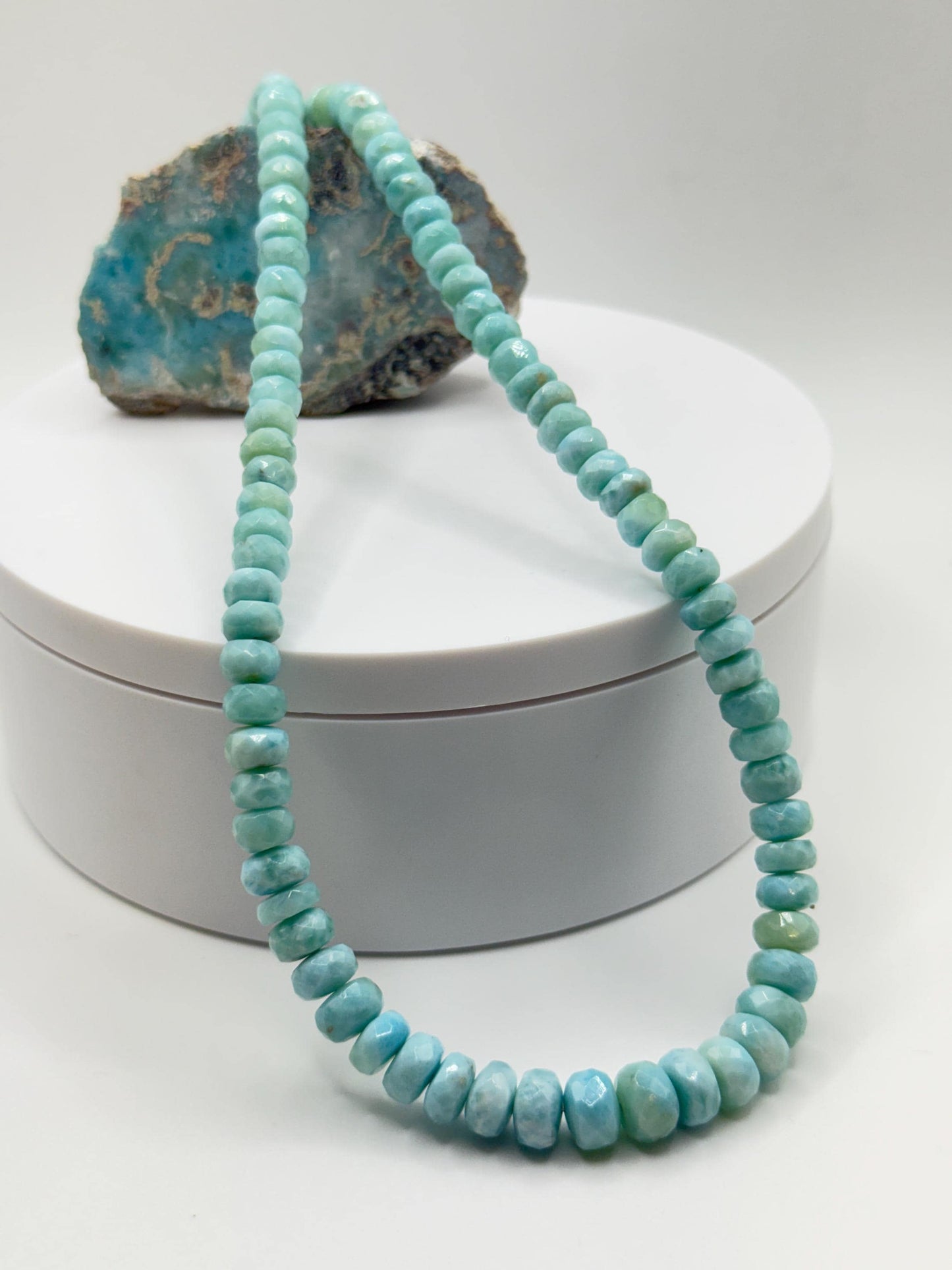 Larimar Round Bead Necklace Ocean Blue Gemstone Necklace Minimalist Jewelry Gift