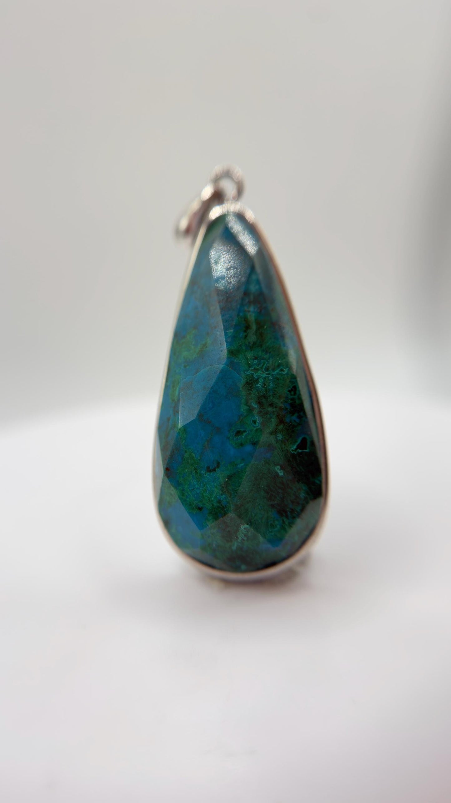 Chrysocolla Pendant Blue Green Gemstone Silver Necklace Natural Stone Statement Jewelry Gift