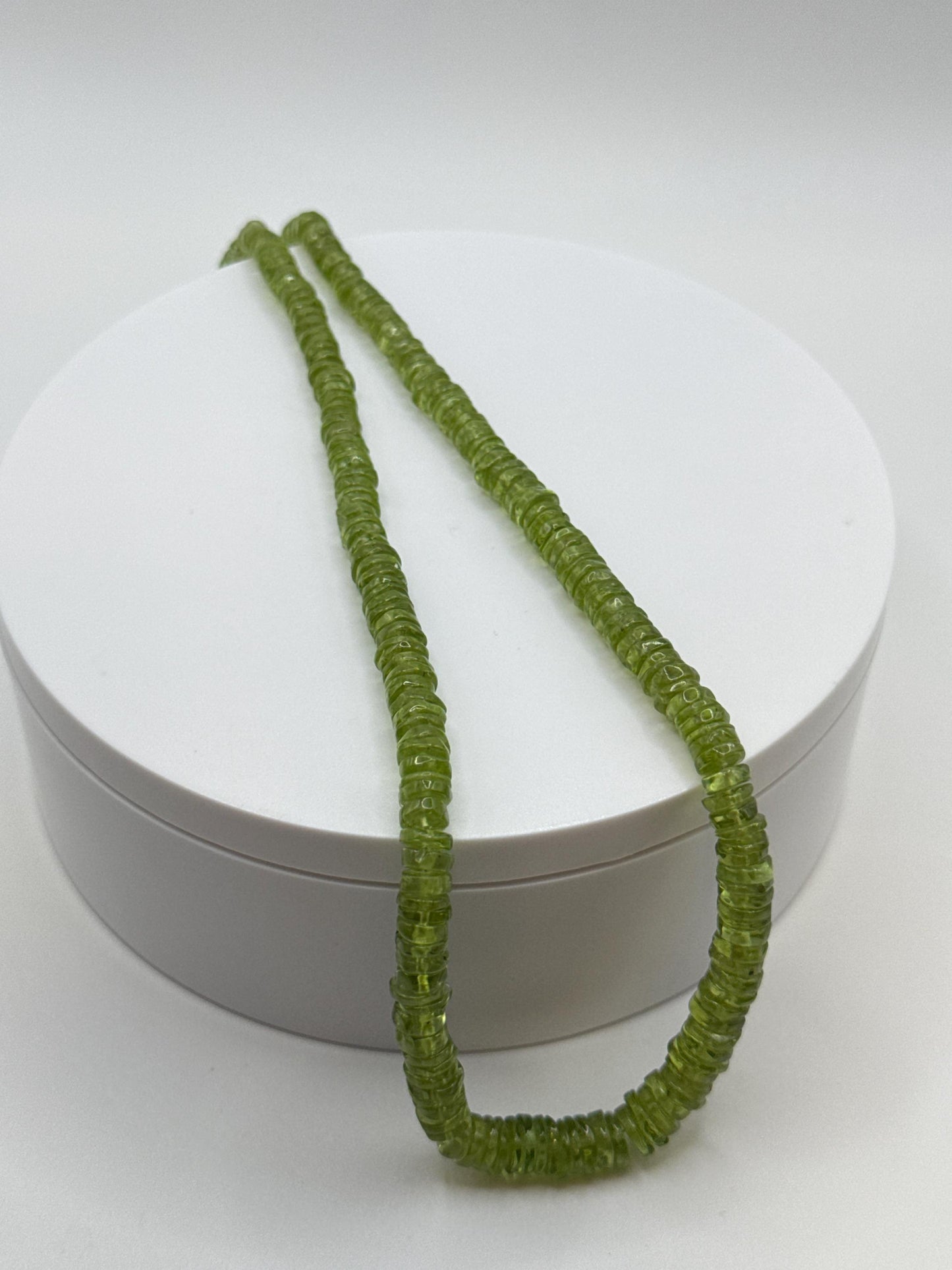 Peridot Beaded Necklace | Natural Green Peridot Rondelle Strand | Sterling Silver Clasp | August Birthstone Jewelry