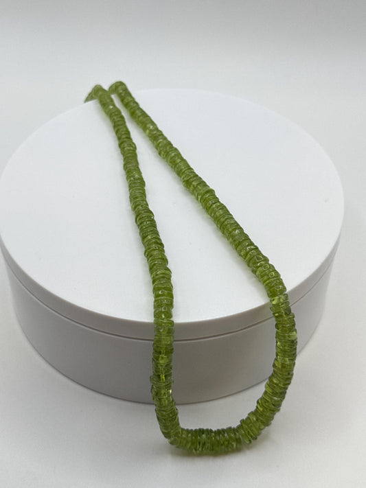 Peridot Beaded Necklace | Natural Green Peridot Rondelle Strand | Sterling Silver Clasp | August Birthstone Jewelry