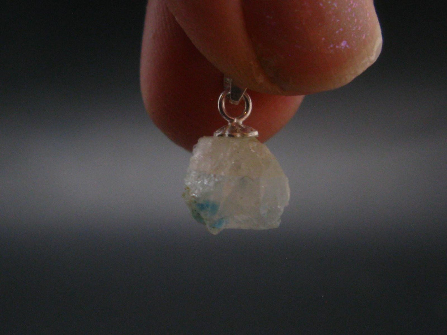 Rare Raw Blue Euclase Gem Crystal Silver Pendant from Zimbabwe - 0.5" - 1.10 Grams
