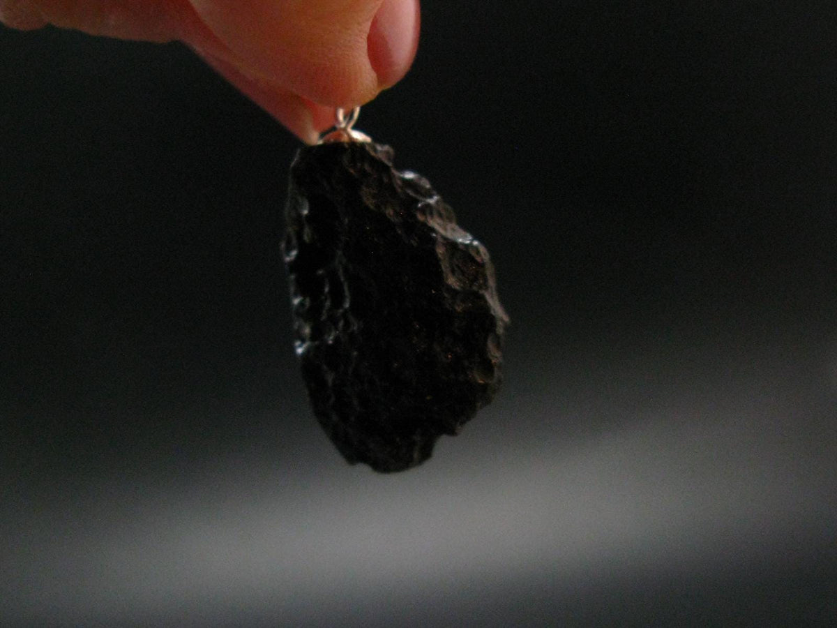 Tibetan Black Tektite Silver Pendant From Tibet - 1.2" - 5.55 Grams