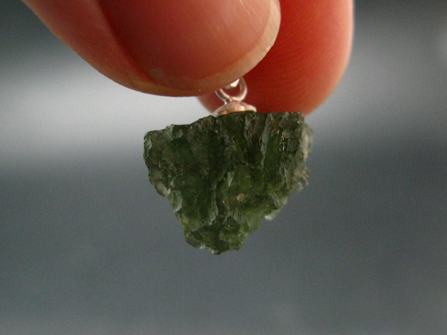 Moldavite Tektite Silver Pendant from Czech Republic - 0.7" - 1.36 Grams