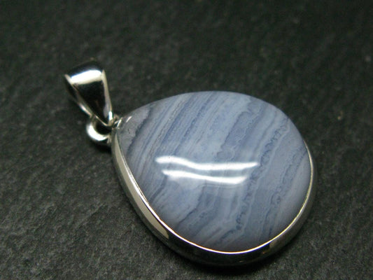 Gem of Ecology!! Large Soft Blue Lace Agate 925 Silver Pendant from Namibia - 1.4" - 7.88 Grams