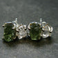 Moldavite & Herkimer Diamond Silver Stud Earrings - 0.7" - 2.61 Grams