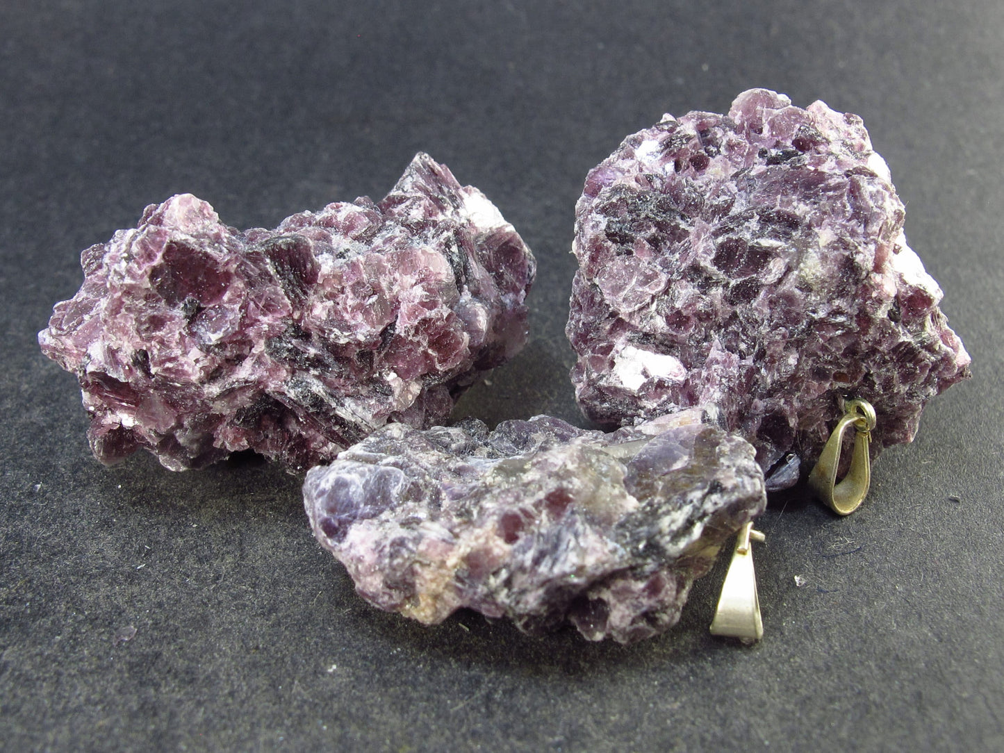 Lot of 3 Lepidolite Mica Crystal Pendants From Brazil