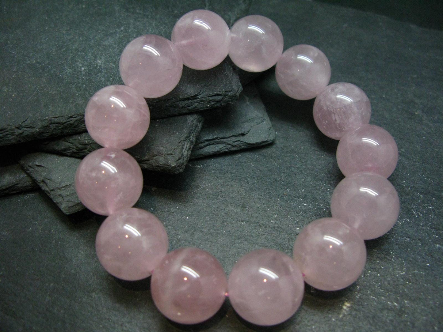 Rose Quartz Genuine Bracelet ~ 7.5 Inches ~ 18mm Round Beads