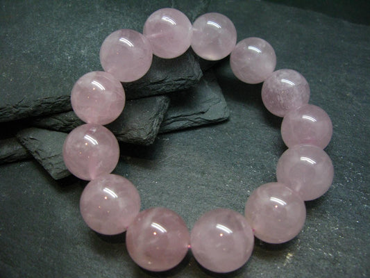 Rose Quartz Genuine Bracelet ~ 7.5 Inches ~ 18mm Round Beads