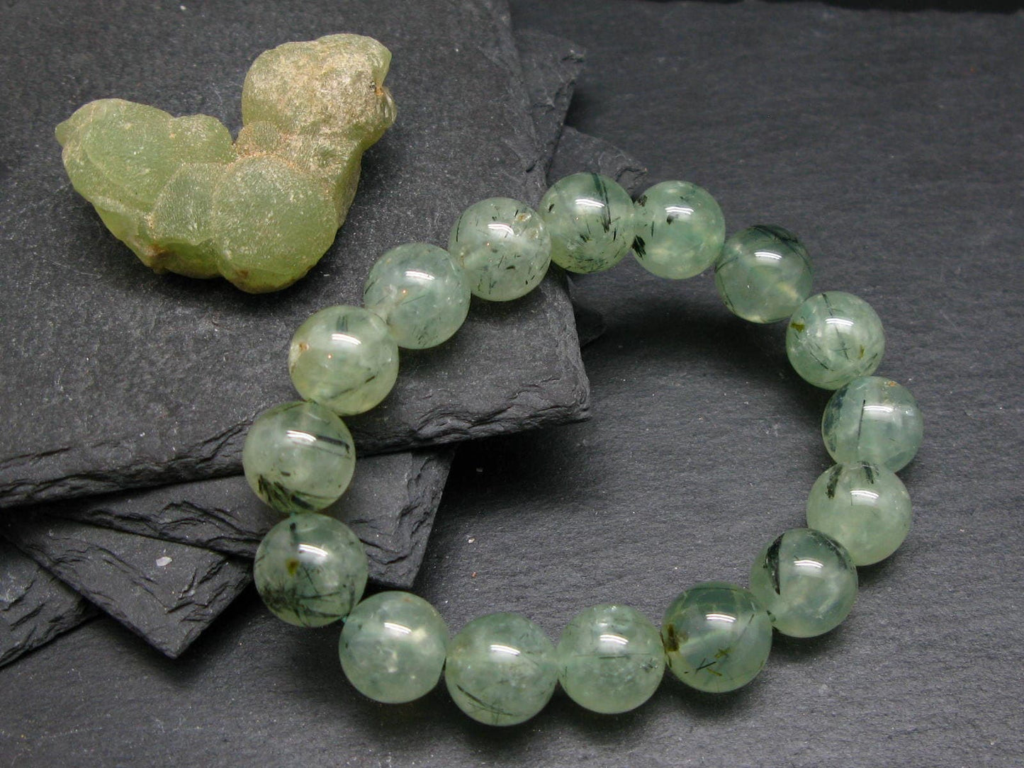 Prehnite & Epidote Genuine Bracelet ~ 7 Inches ~ 12mm Round Beads
