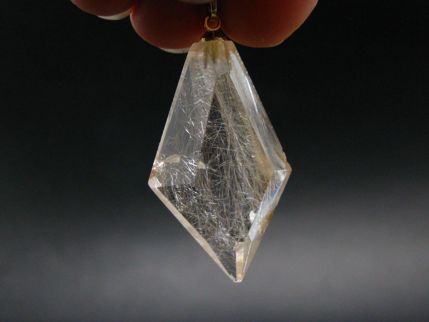 Rutilated Quartz Gold Plated Silver Pendant From Brazil - 1.7" - 9.30 Grams