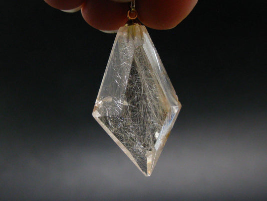 Rutilated Quartz Gold Plated Silver Pendant From Brazil - 1.7" - 9.30 Grams