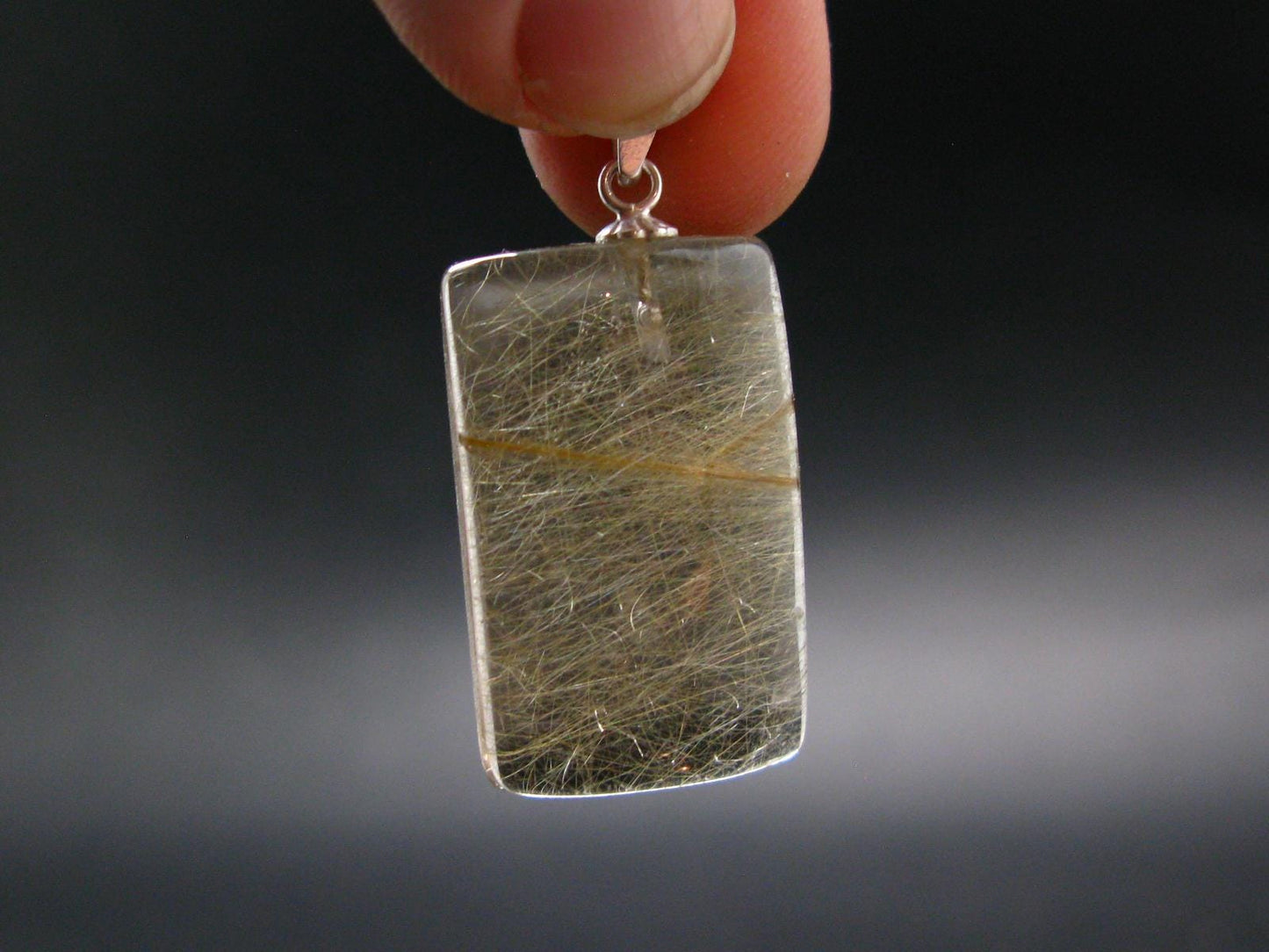 Rutilated Quartz Silver Pendant From Brazil - 1.3"