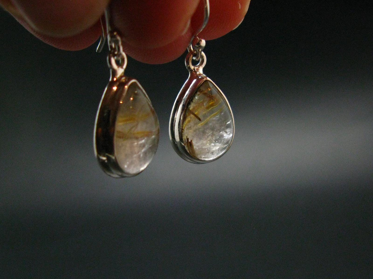 Rutilated Quartz Silver earrings From Brazil - 1.2"