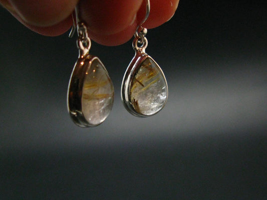 Rutilated Quartz Silver earrings From Brazil - 1.2"